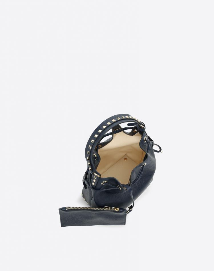 Pre Owned Valentino Marine Leather Small Rockstud Bucket Bag