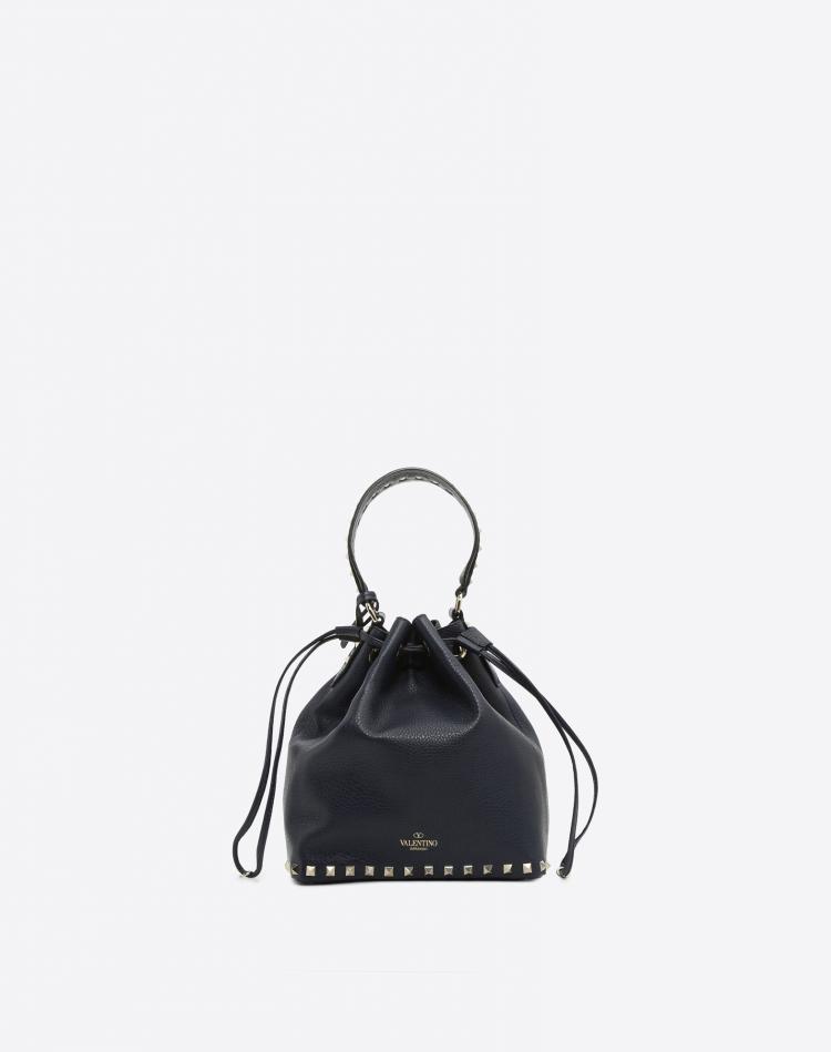 Pre Owned Valentino Marine Leather Small Rockstud Bucket Bag