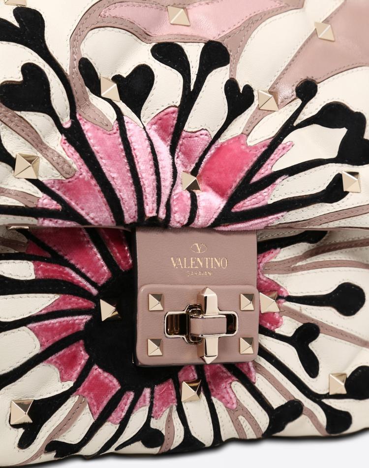 Pre Owned Valentino Poudre Quilted Leather Anemone Flower Intarsia Candystud Top Handle Bag