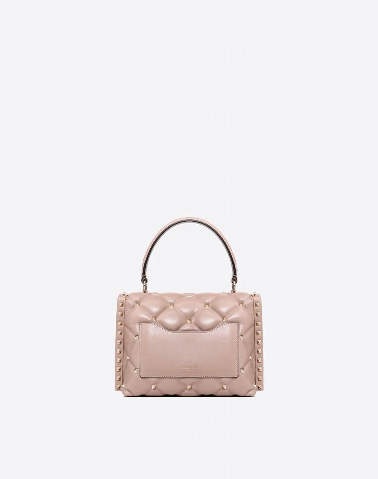 Pre Owned Valentino Poudre Quilted Leather Anemone Flower Intarsia Candystud Top Handle Bag