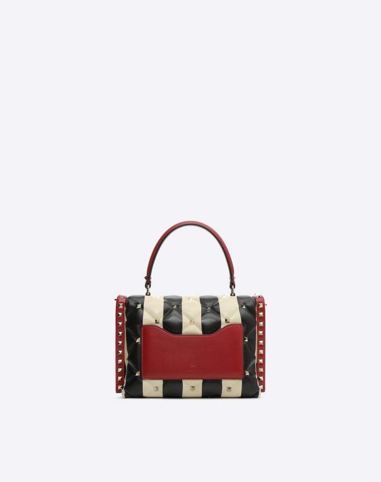 Pre Owned Valentino Tricolor Quilted Striped Leather Candystud Top Handle Bag