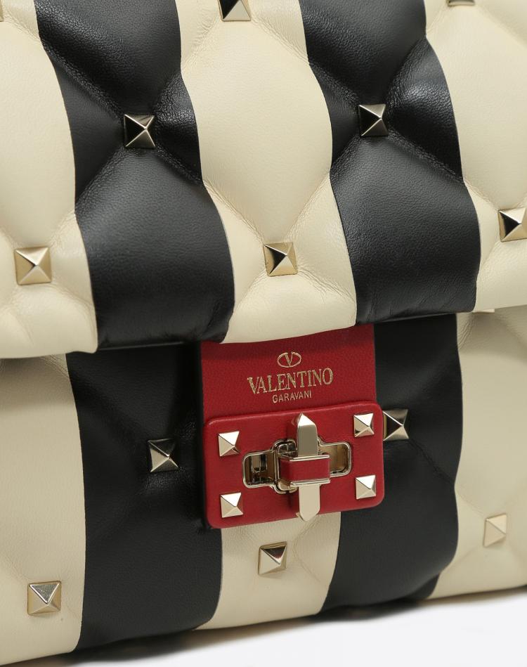 Pre Owned Valentino Tricolor Quilted Striped Leather Candystud Top Handle Bag