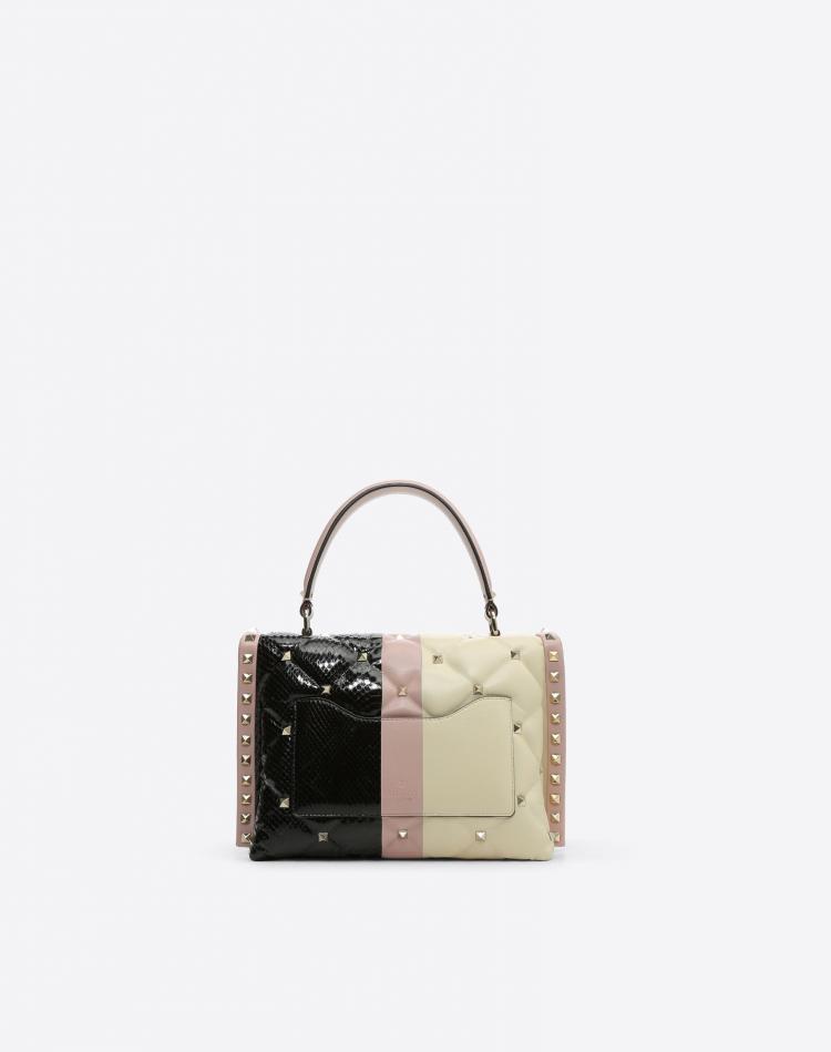 Pre Owned Valentino Multicolor Quilted Leather and Ayres BayadÃ¨re Stripes Candystud Top Handle Bag