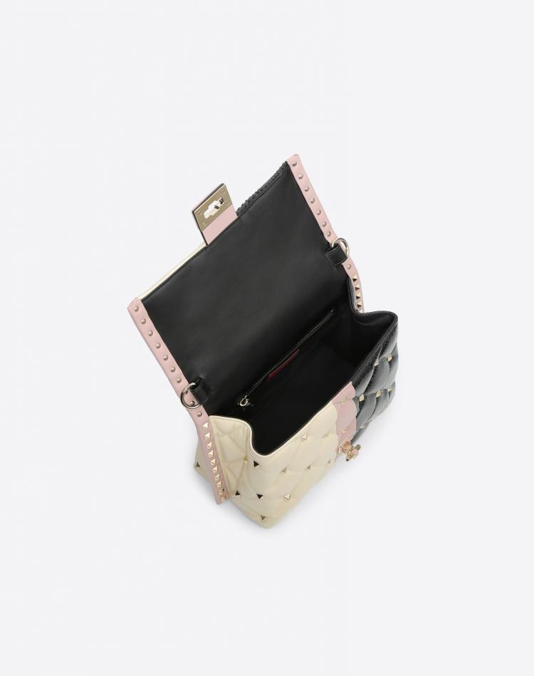 Pre Owned Valentino Multicolor Quilted Leather and Ayres BayadÃ¨re Stripes Candystud Top Handle Bag