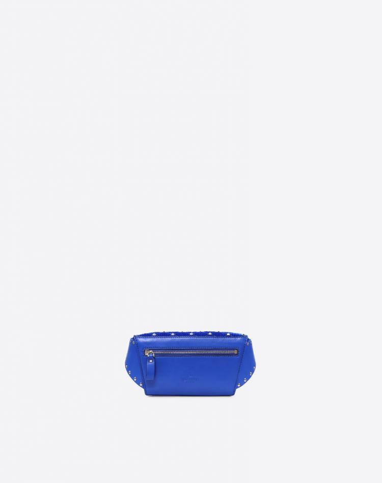 Pre Owned Valentino Acid Bluette Quilted Velvet Rockstud Spike Belt Bag