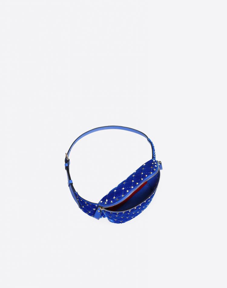 Pre Owned Valentino Acid Bluette Quilted Velvet Rockstud Spike Belt Bag
