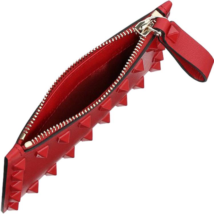 Pre Owned Valentino Rosso V. Leather Lacquer Rockstud Card Case