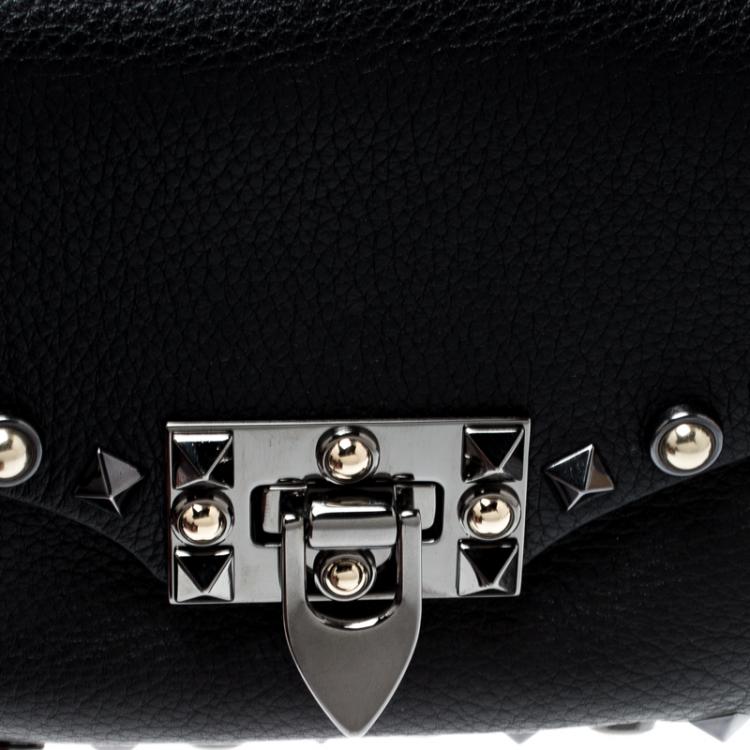Pre Owned Valentino Black Leather Guitar Rockstud Rolling Belt Bag