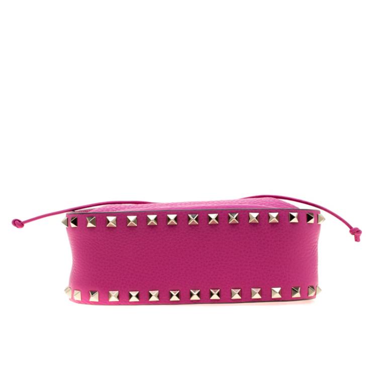 Pre Owned Valentino Pink Orchid Leather Rockstud Bucket Bag