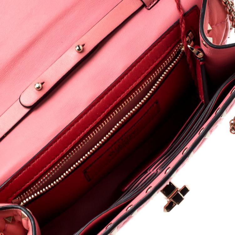 Pre Owned Valentino Paradise Rose Quilted Soft Leather Rockstud Spike Chain Clutch Bag