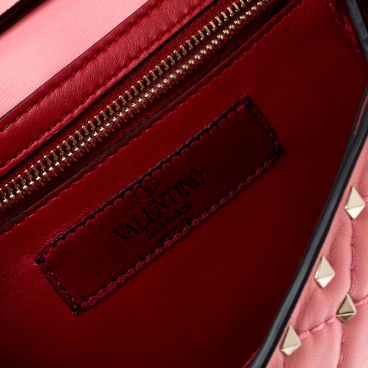 Pre Owned Valentino Paradise Rose Quilted Soft Leather Rockstud Spike Chain Clutch Bag