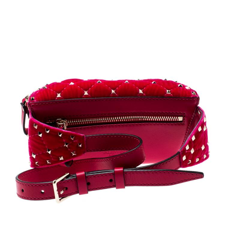 Pre Owned Valentino Disco Pink Quilted Velvet Rockstud Spike Belt Bag