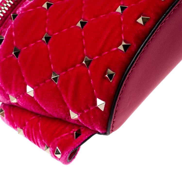 Pre Owned Valentino Disco Pink Quilted Velvet Rockstud Spike Belt Bag