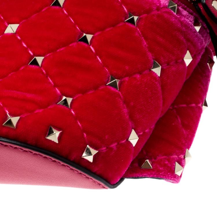 Pre Owned Valentino Disco Pink Quilted Velvet Rockstud Spike Belt Bag