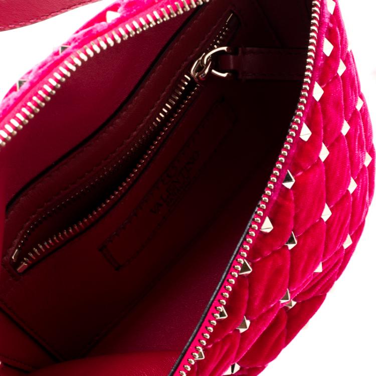 Pre Owned Valentino Disco Pink Quilted Velvet Rockstud Spike Belt Bag