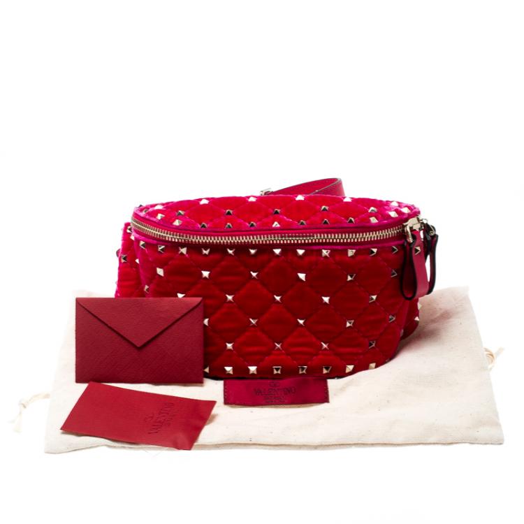 Pre Owned Valentino Disco Pink Quilted Velvet Rockstud Spike Belt Bag