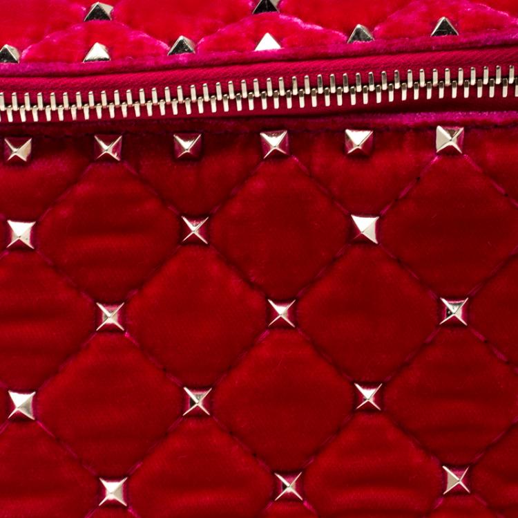 Pre Owned Valentino Disco Pink Quilted Velvet Rockstud Spike Belt Bag