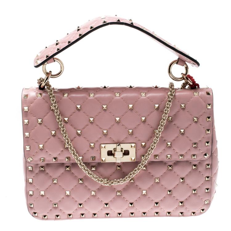 quilted rockstud spike chain shoulder bag