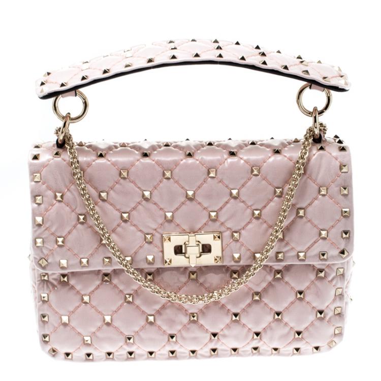 Valentino Water Rose Quilted Coated Fabric Medium Rockstud Spike Chain ...