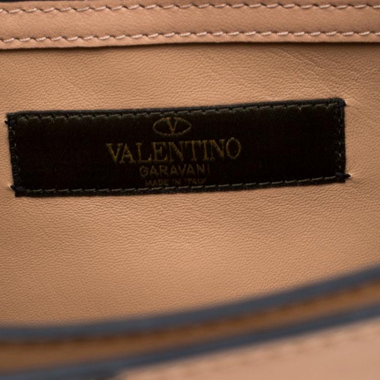 Pre Owned Valentino Camel Rose/Al Campione Smooth Leather Stud Stitching Panther Top Handle Bag