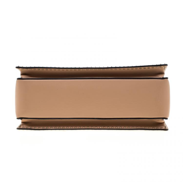Pre Owned Valentino Camel Rose/Al Campione Smooth Leather Stud Stitching Panther Top Handle Bag