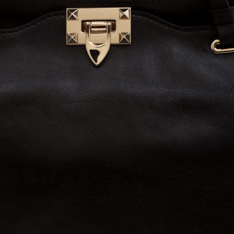 Pre Owned Valentino Black Leather Rockstud Trapeze Tote