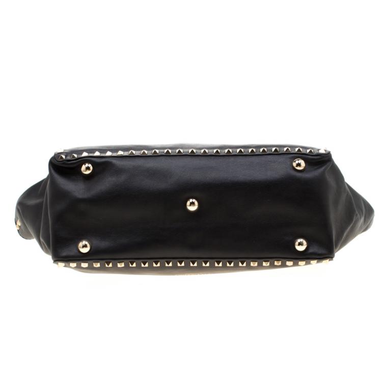 Pre Owned Valentino Black Leather Rockstud Trapeze Tote