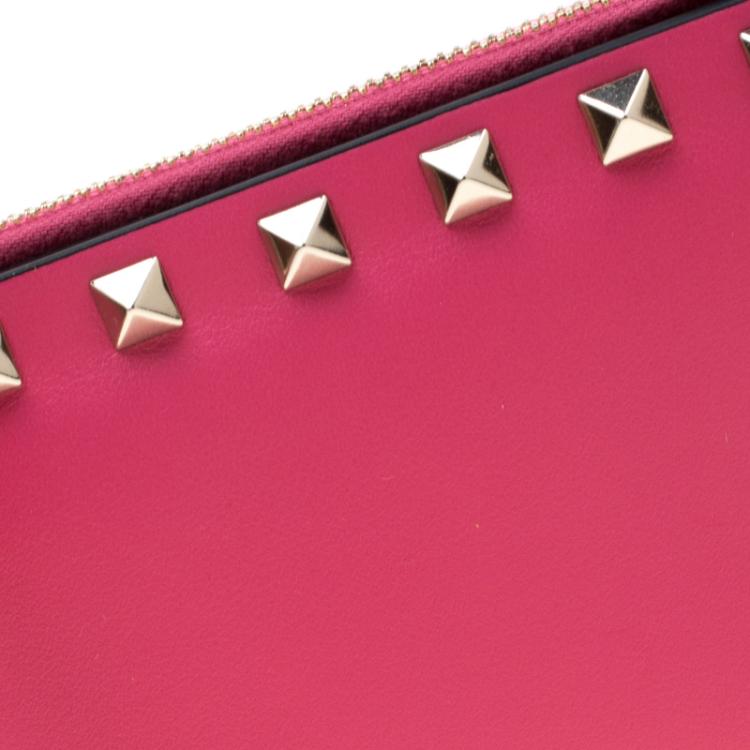 Pre Owned Valentino Shadow Pink Leather Rockstud Card Holder