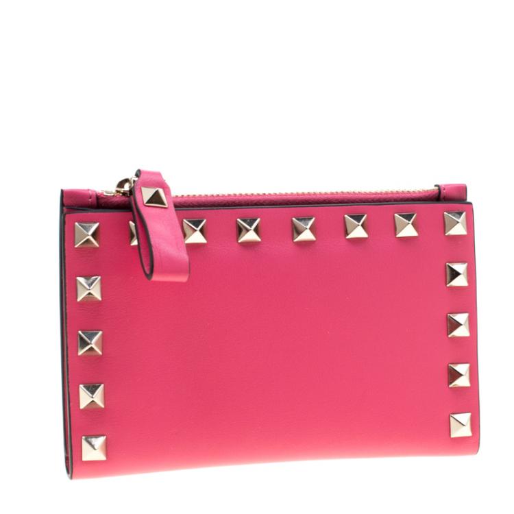 Pre Owned Valentino Shadow Pink Leather Rockstud Card Holder