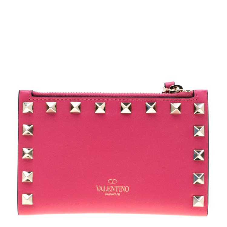 Pre Owned Valentino Shadow Pink Leather Rockstud Card Holder