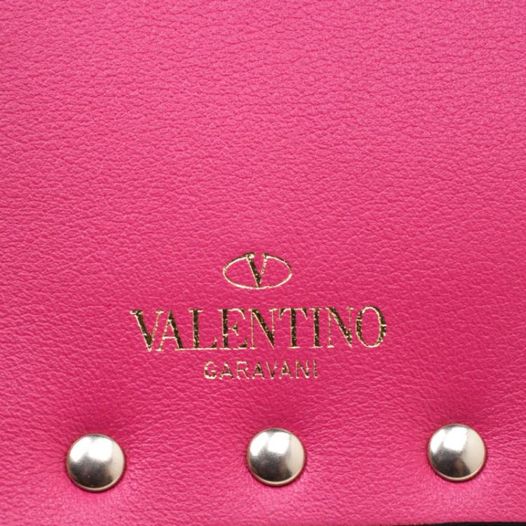 Pre Owned Valentino Shadow Pink Leather Rockstud Card Holder