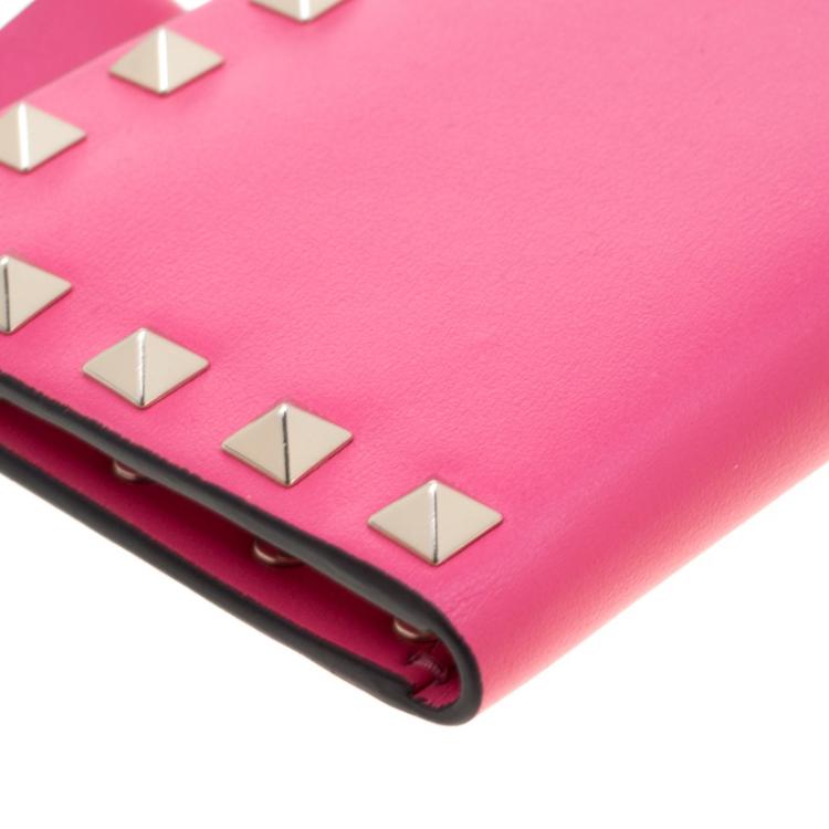 Pre Owned Valentino Shadow Pink Leather Rockstud Card Holder