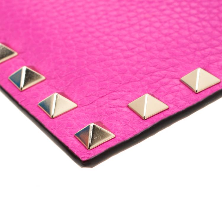 Pre Owned Valentino Pink Orchid Leather Rockstud Zip Wallet