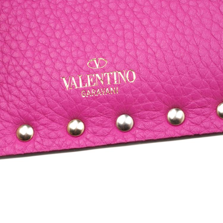 Pre Owned Valentino Pink Orchid Leather Rockstud Zip Wallet