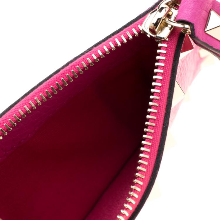 Pre Owned Valentino Pink Orchid Leather Rockstud Zip Wallet
