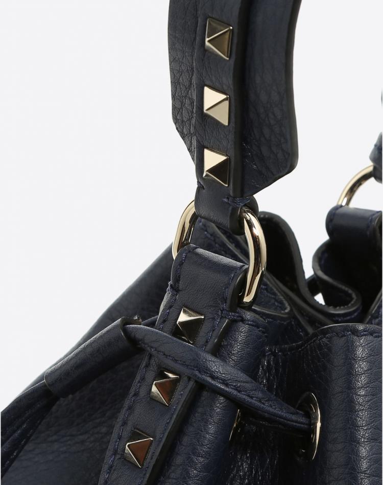 Pre Owned Valentino Marine Leather Small Rockstud Bucket Bag