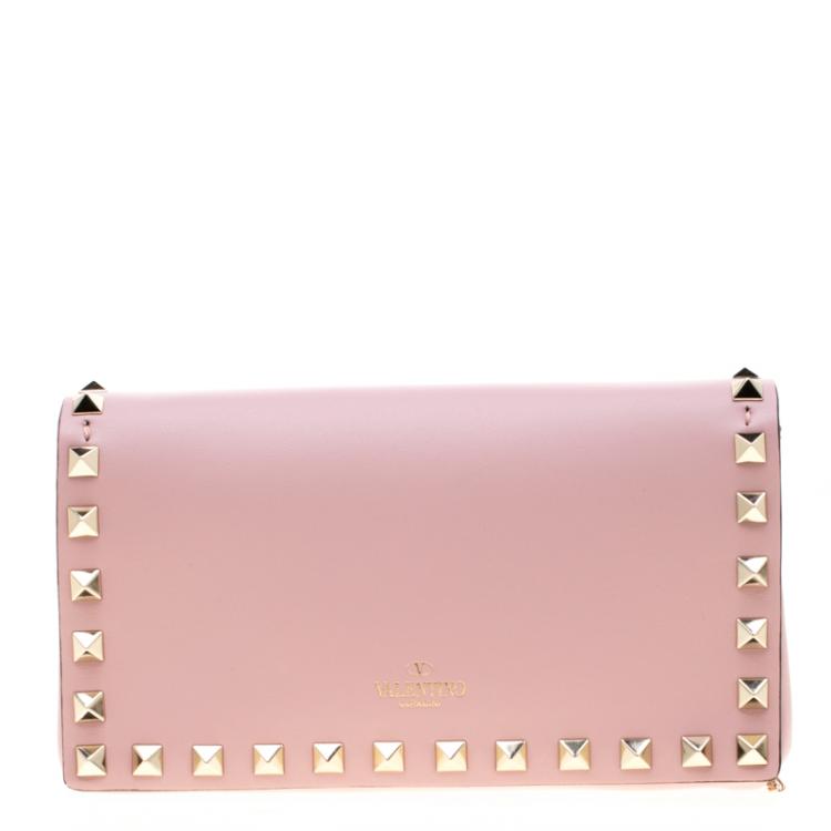 Pre Owned Valentino Loto Leather Rockstud Chain Clutch Bag
