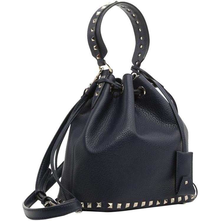 Pre Owned Valentino Marine Leather Small Rockstud Bucket Bag