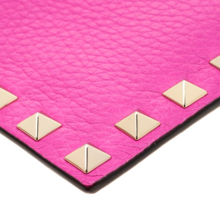 Pre Owned Valentino Pink Orchid Leather Rockstud Zip Wallet