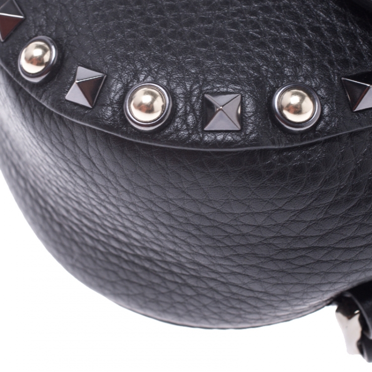 Pre Owned Valentino Black Leather Guitar Rockstud Rolling Belt Bag