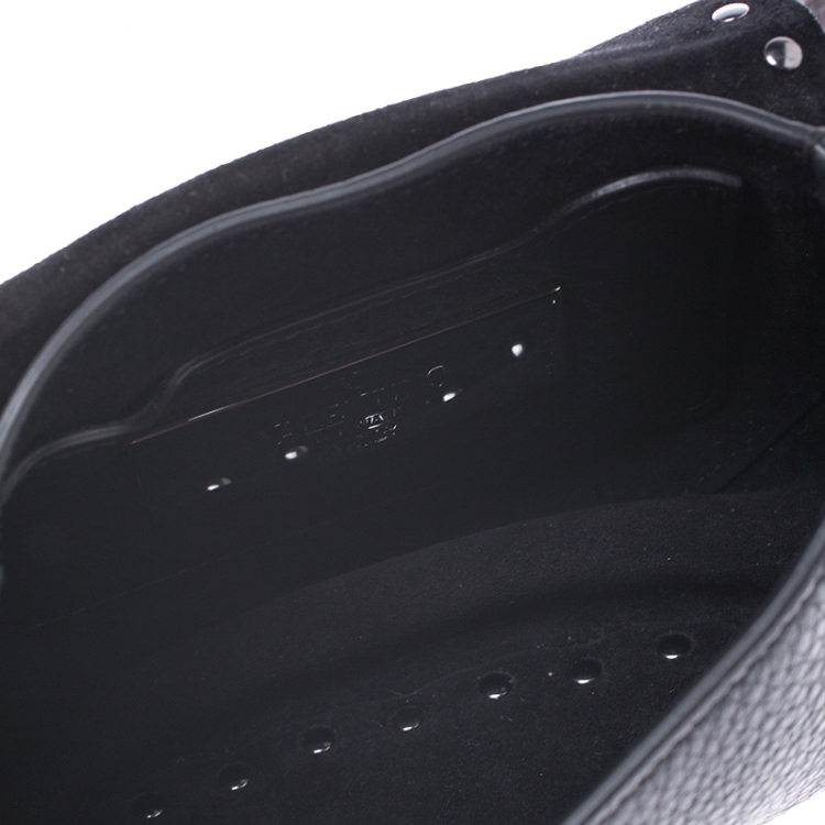 Pre Owned Valentino Black Leather Guitar Rockstud Rolling Belt Bag