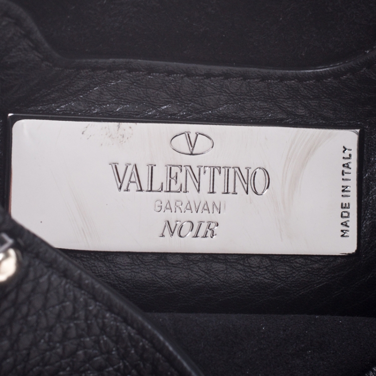 Pre Owned Valentino Black Leather Guitar Rockstud Rolling Belt Bag