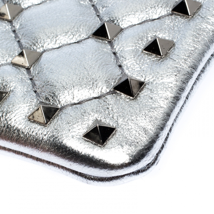 Pre Owned Valentino Silver Leather Rockstud Spike Key Case