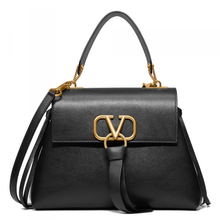 مملوكة مسبقًا Valentino Black Leather Small VRING Top Handle Bag