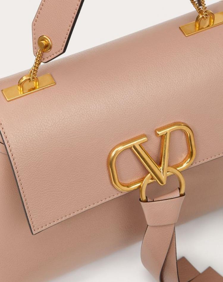 Pre Owned Valentino Rose Canelle Leather Small VRING Top Handle Bag