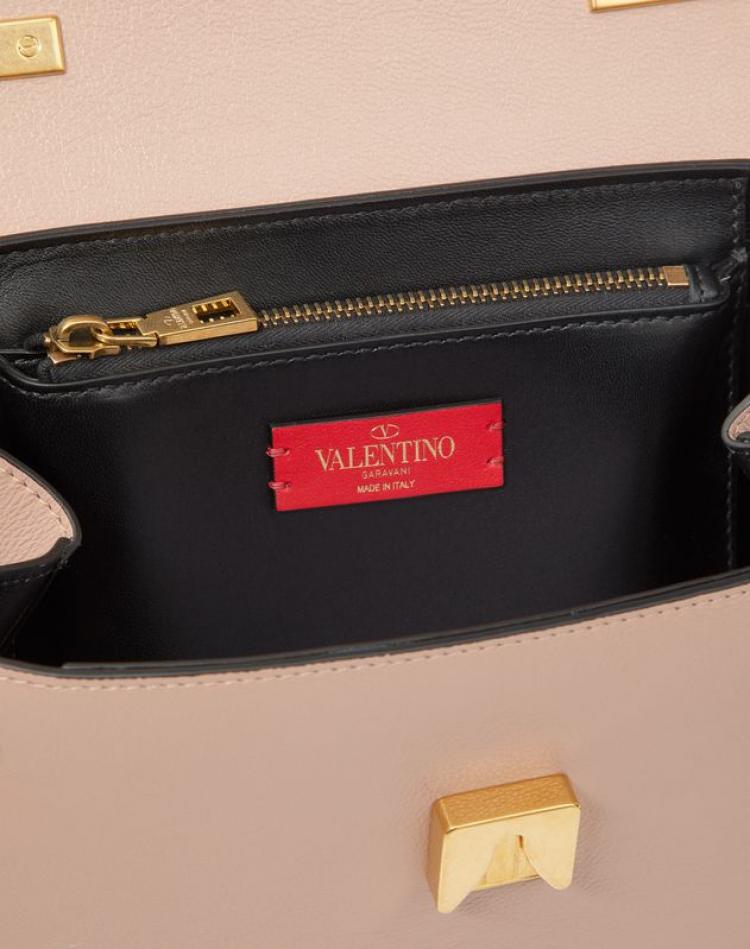 Pre Owned Valentino Rose Canelle Leather Small VRING Top Handle Bag