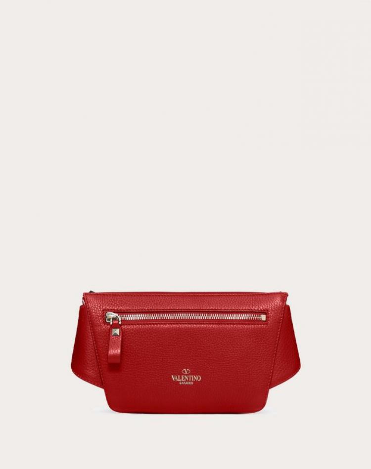 Pre Owned Valentino Rosso V. Grainy Leather Rockstud Belt Bag Size 85