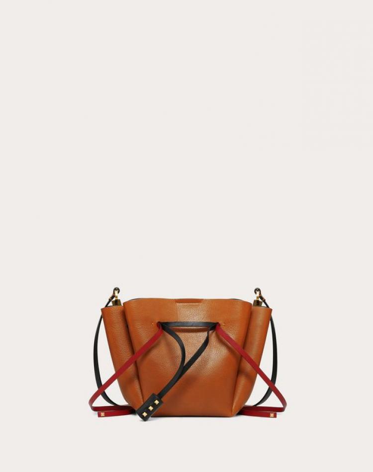 Pre Owned Valentino Tan Leather Medium VLOGO Bucket Bag