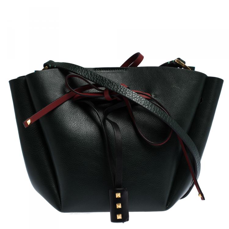 Pre Owned Valentino Green Leather Medium VLOGO Bucket Bag
