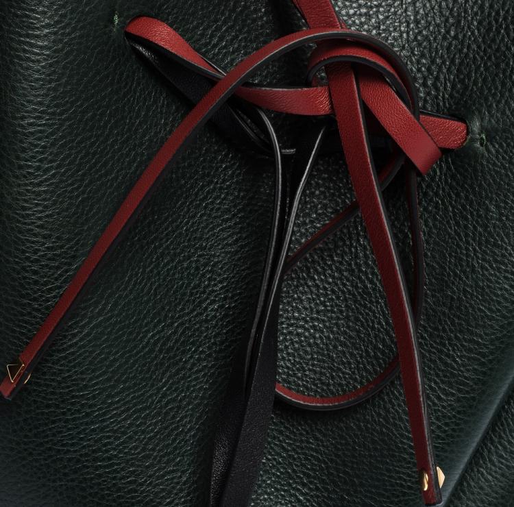 Pre Owned Valentino Green Leather Medium VLOGO Bucket Bag